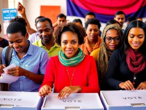 Oameni diverse votând la o secție de votare.