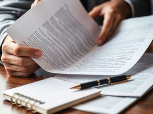 Mâini răsfoind un document legislativ important.