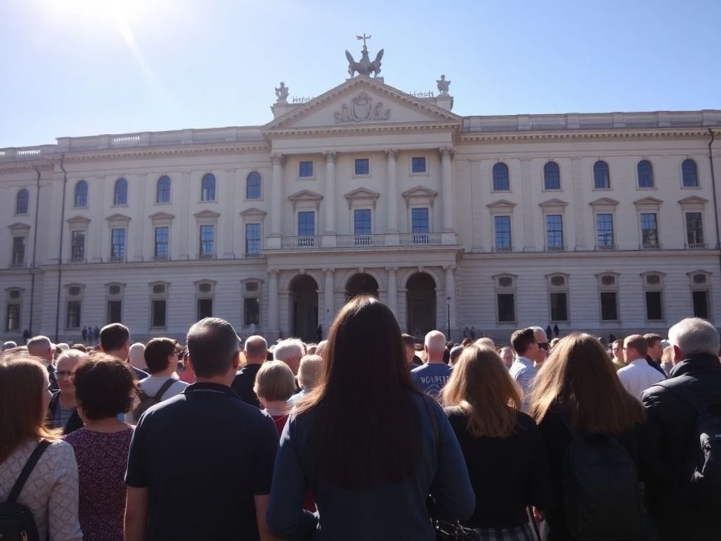 Inițiative legislative pentru drepturile minorităților: ce progrese s-au făcut 1 Diferite persoane privind spre o clădire guvernamentală.