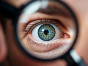 Ochi scrutând prin lentilă